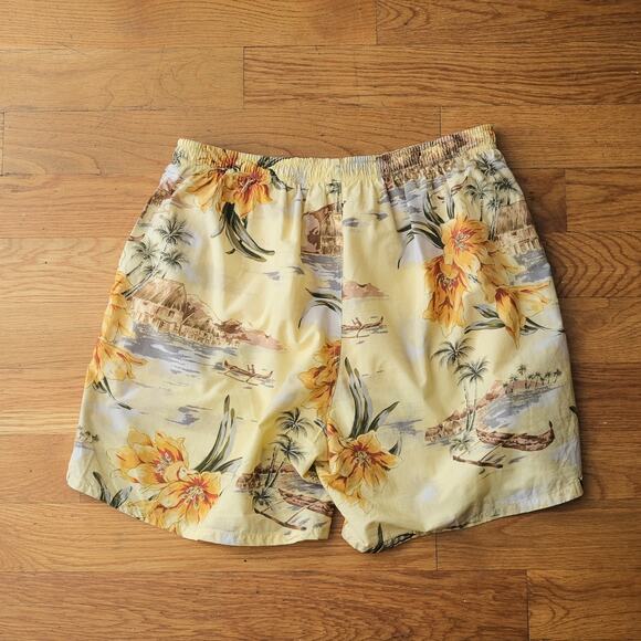 Vintage Speedo Mens Swim‎ Trunks Men's L Yellow Hawaiian Floral Bottoms Swimsuit - Picture 5 of 8